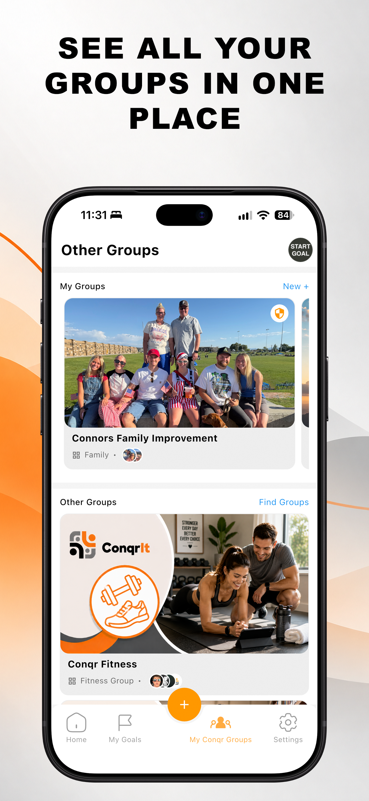 My Conqr Groups screen